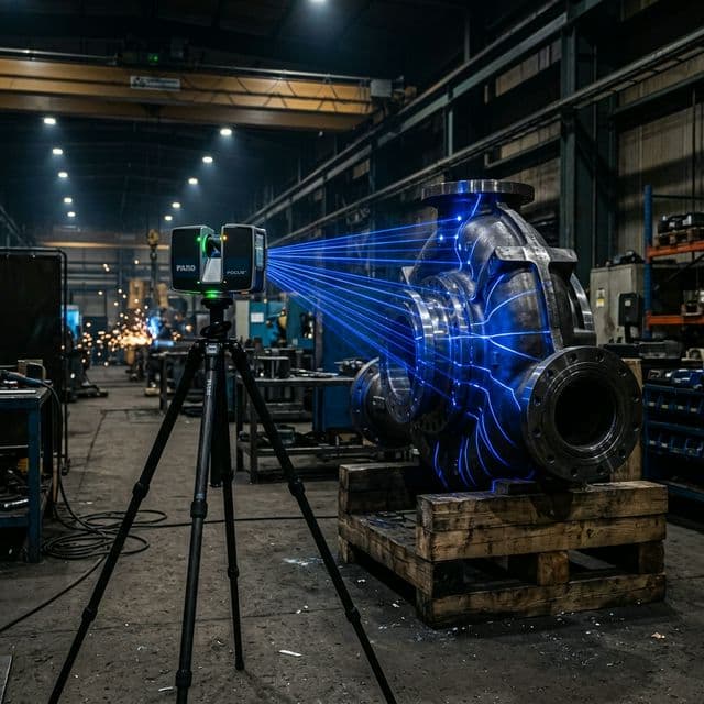 FARO 3D laser scanner capturing industrial component
